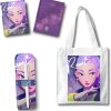 KPOP Huntrx Stationery Gift Set, Tote Bag, Pocket Notebook,1 Pen, Anime Character Art, Purple and Pink Theme (RUMI)