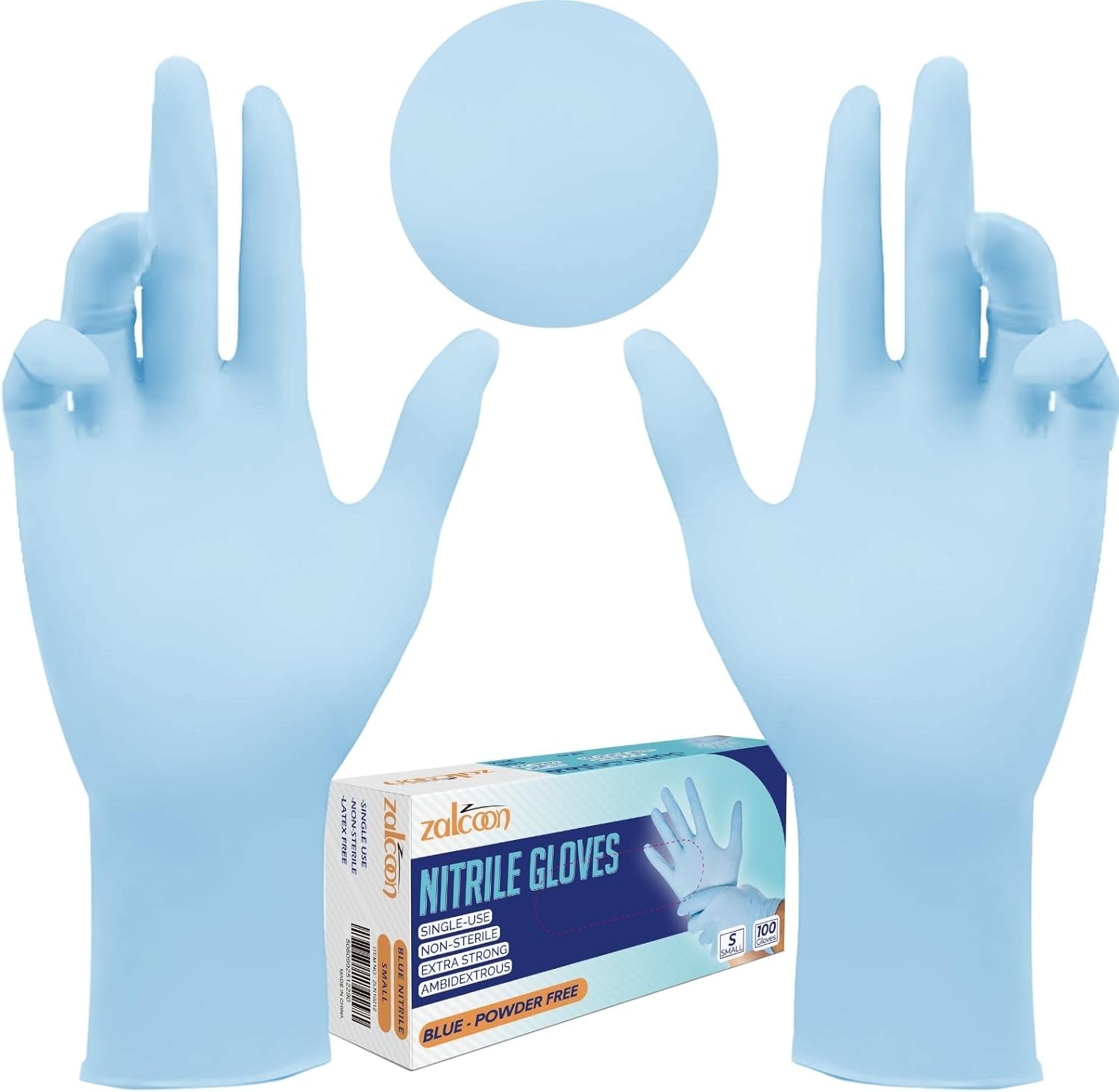 Zalcoon Nitrile Exam Disposable Gloves, Powder Free, Latex Free, Best for Restaurant, Saloon, Kitchen, Cleaning, Food Prep (100 pieces x 1 Pack)