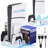 Nepagz PS5 Slim Cooling Stand With Controller Charging Station, 3-Level Fan, 12 Game Storage for PlayStation 5 (Digital/Disc) - White