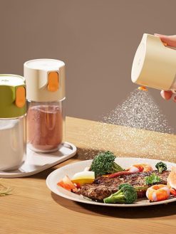 2 Pack Glass Salt and Pepper Shakers, Precise Quantitative Push Type, 0.02oz Metering Salt Shaker Glass Metered Salt Dispenser, Spice Jars Containers for Dining Modern Kitchen Decor (180ml)