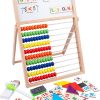 Wooden Abacus for Kids Math,Educational Counting Toy with 100 Magnetic Number & Fruit Stickers,Double-Sided Blackboard Whiteboard Magnetic Abacus for Toddlers 1-3,Preschool Learning Toys Gifts