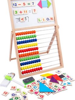 Wooden Abacus for Kids Math,Educational Counting Toy with 100 Magnetic Number & Fruit Stickers,Double-Sided Blackboard Whiteboard Magnetic Abacus for Toddlers 1-3,Preschool Learning Toys Gifts