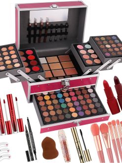 UNIFULL 132 Color All-In-One Makeup Kit for Women & Girls - Professional Full Set With Eyeshadow, Lipstick, Concealer, Lip Gloss, Eyeliner, Mascara, Brushes (Pink)