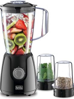 BLACK+DECKER Blender with Grinder Mills, 400W Power, 1.5L with 300ml 2 Grinding Mills, Stainless Steel Blades and Two Pulse Control for Fine and Grinding of Coffee Herbs, 2 years warranty, BX440-B5