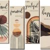 Joyzzz Boho Prints Wall Art, 4 PCS 11x4x1 Inch Vintage Art Wall Decor, Inspirational Wall Art Prints, Modern Minimalist Home Decor Prints for Kitchen, Bedroom, and Living Room, No Frame
