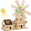 STEM Solar Powered 3D Wooden Puzzle Kit - DIY Windmill House Construction Toy, Educational Science Craft for Kids Ages 8-15 & Adults,Creative Hands-On Model Building Project,Clear English Instruction.