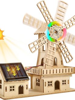 STEM Solar Powered 3D Wooden Puzzle Kit - DIY Windmill House Construction Toy, Educational Science Craft for Kids Ages 8-15 & Adults,Creative Hands-On Model Building Project,Clear English Instruction.
